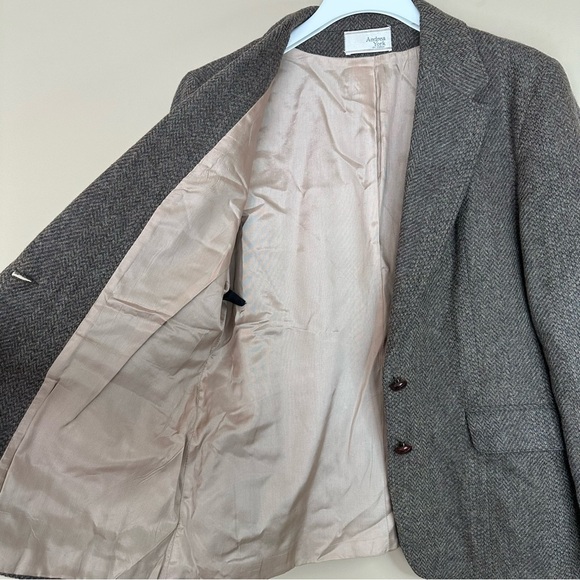 Vintage Andrea York by Farah Women 16 Wool Blazer Herringbone Academia Brown Gra - Picture 7 of 12